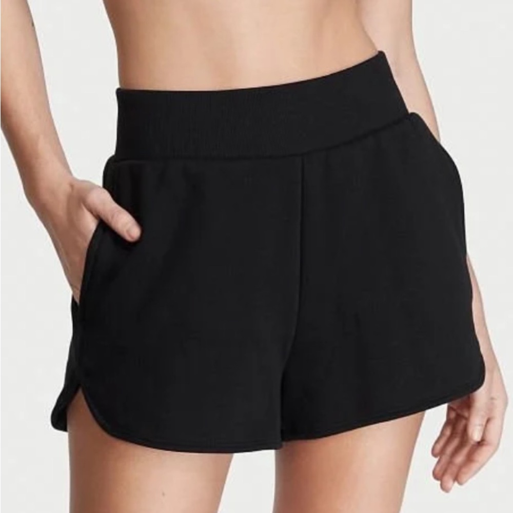 NWT Victoria's Secret Black Athletic Shorts On Point Cotton Fleece High Waist - Picture 3 of 7